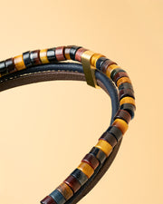 Bracelet triple avec cuir italien et pierre d'oeil de tigre de 2 mm en 3 couleurs
