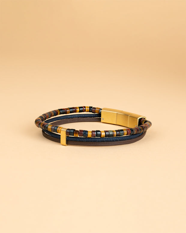 Bracelet triple avec cuir italien et pierre d'oeil de tigre de 2 mm en 3 couleurs