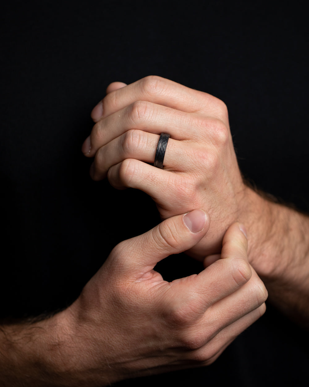 6mm Faceted full Titanium ring with black finish