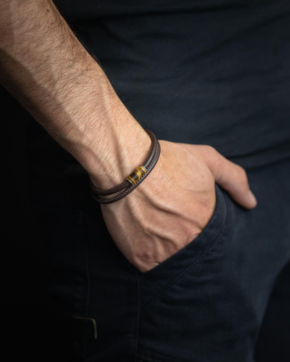 4mm Nappa leather bracelet with custom Tiger Eye stone