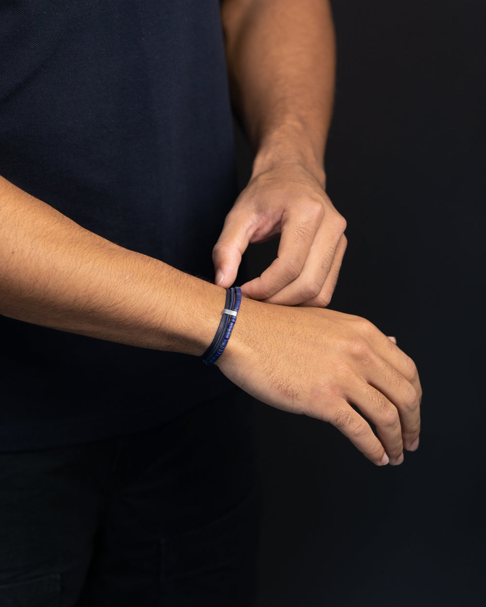 Triple bracelet with Italian leather and 2mm Lapis Lazuli stone